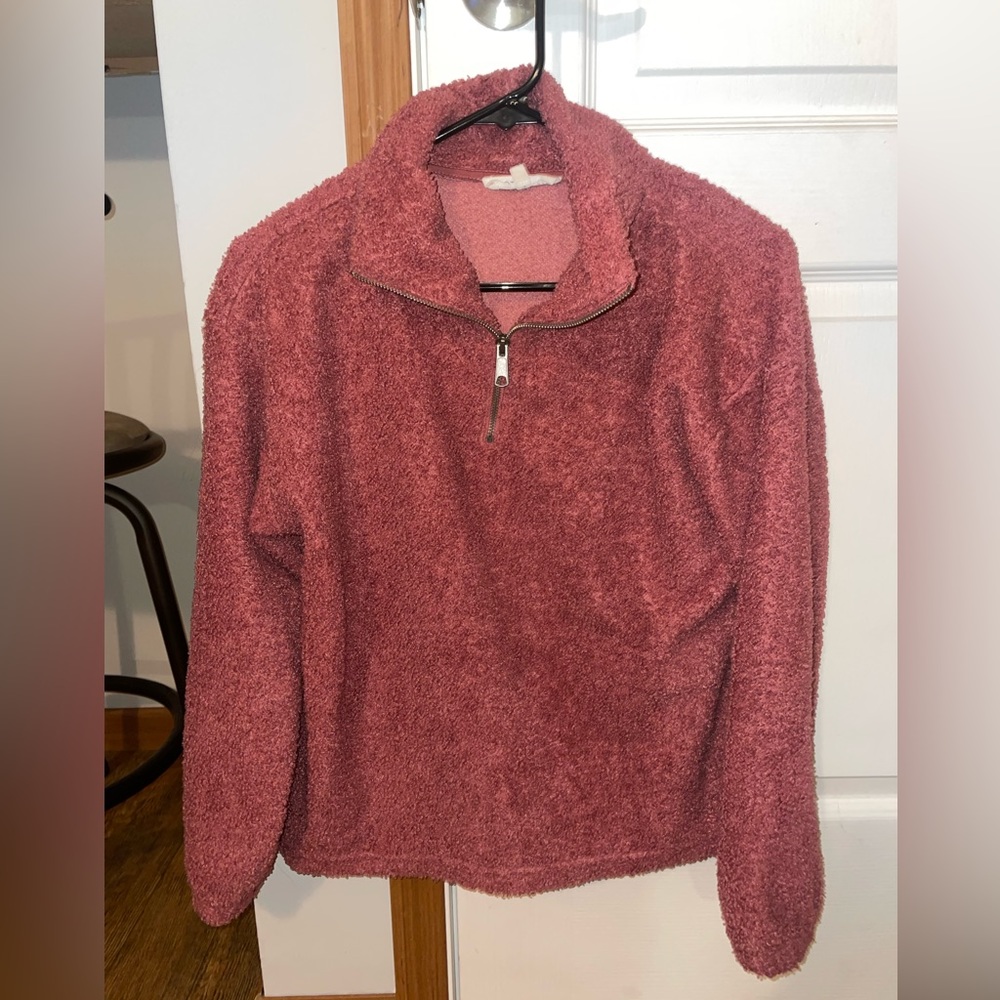 Pink fuzzy quarter zip sweatshirt